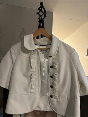 ALICE by Temperley Cream Satin-Look Jacket with Black Piping